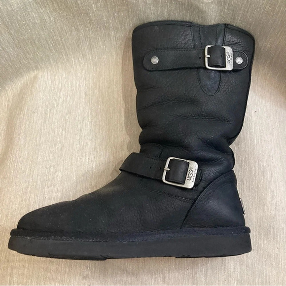 UGG Sz 6 Sutter  Water Resistant Mid-Calf Moto Leather Sheerling Lined Boots - Picture 6 of 11